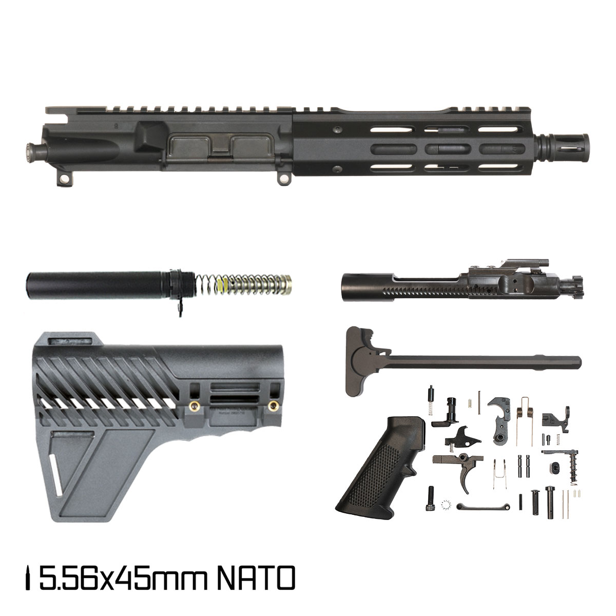 Davidson Defense Midnight Marshall w/Gauntlet Arms Brace 7.5-inch Pistol-Gas 1:7 5.56 NATO AR-15 Freefloat M-Lok Handguard Pistol Full Build Kit