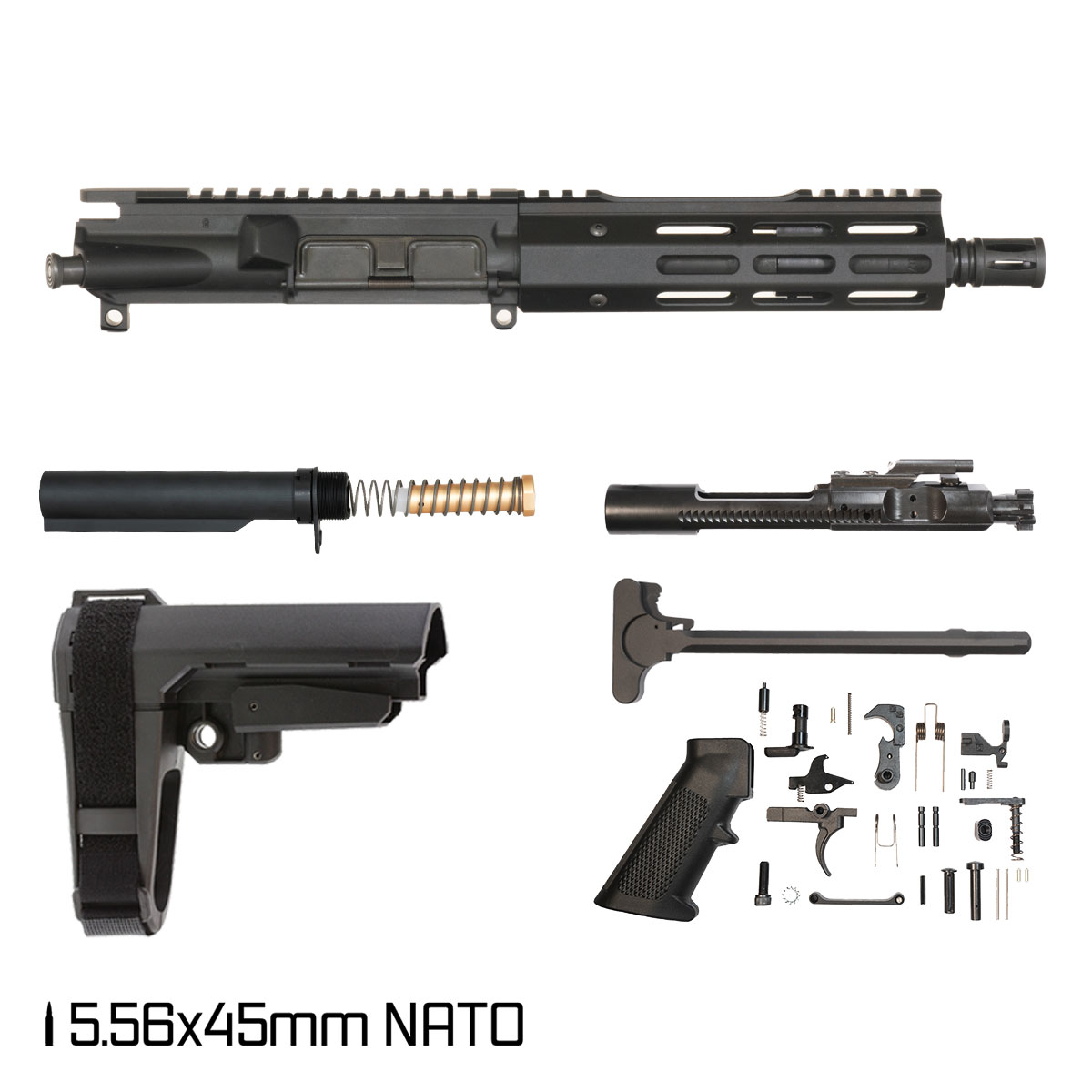 Davidson Defense Midnight Marshall w/SBA3 Brace 7.5-inch Pistol-Gas 1:7 5.56 NATO AR-15 Freefloat M-Lok Handguard Pistol Full Build Kit