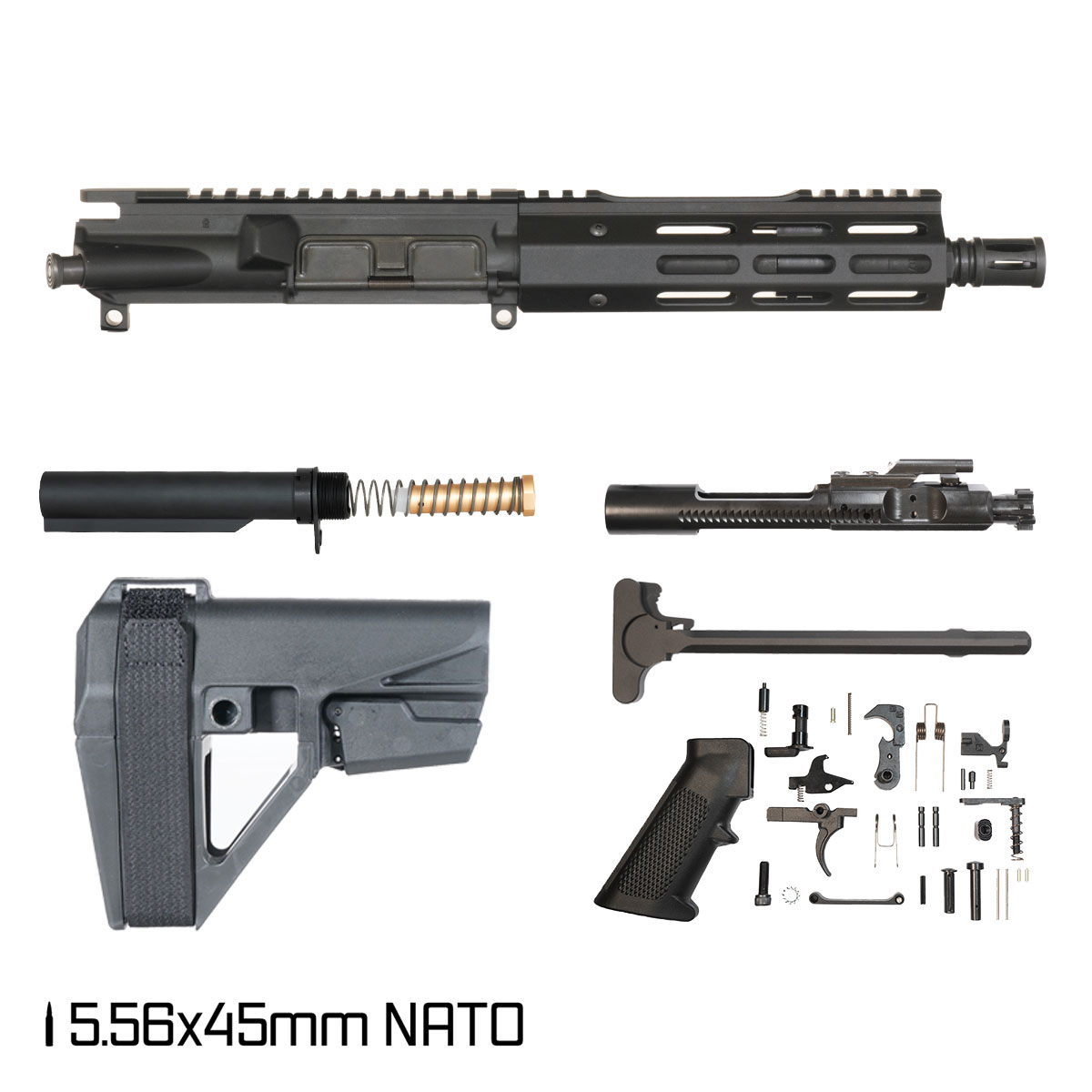 Davidson Defense Midnight Marshall w/SBA5 Brace 7.5-inch Pistol-Gas 1:7 5.56 NATO AR-15 Freefloat M-Lok Handguard Pistol Full Build Kit