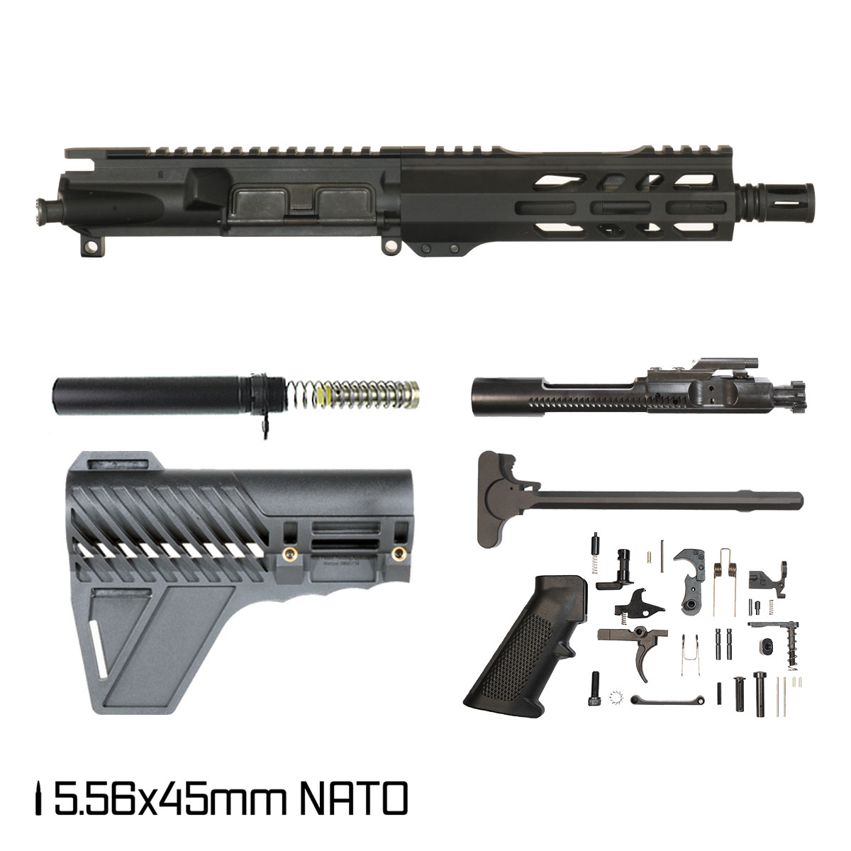 Davidson Defense True Blue w/Gauntlet Arms Brace 7.5-inch Pistol-Gas 1:7 5.56 NATO AR-15 Freefloat M-Lok Handguard Pistol Full Build Kit