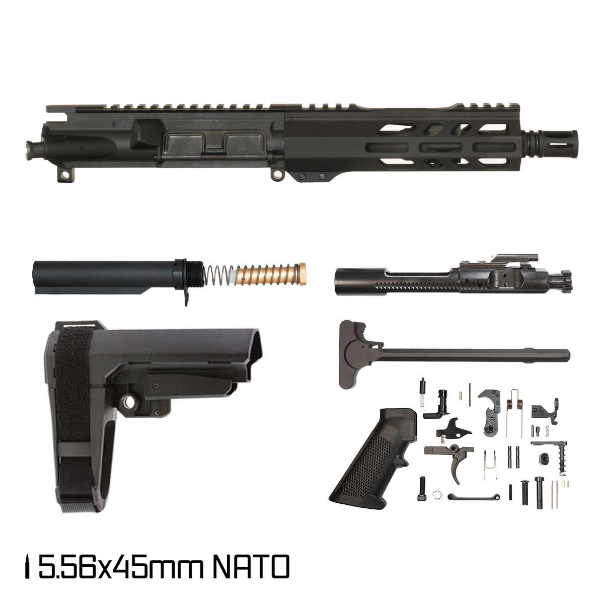 Davidson Defense True Blue w/SBA3 Brace 7.5-inch Pistol-Gas 1:7 5.56 NATO AR-15 Freefloat M-Lok Handguard Pistol Full Build Kit