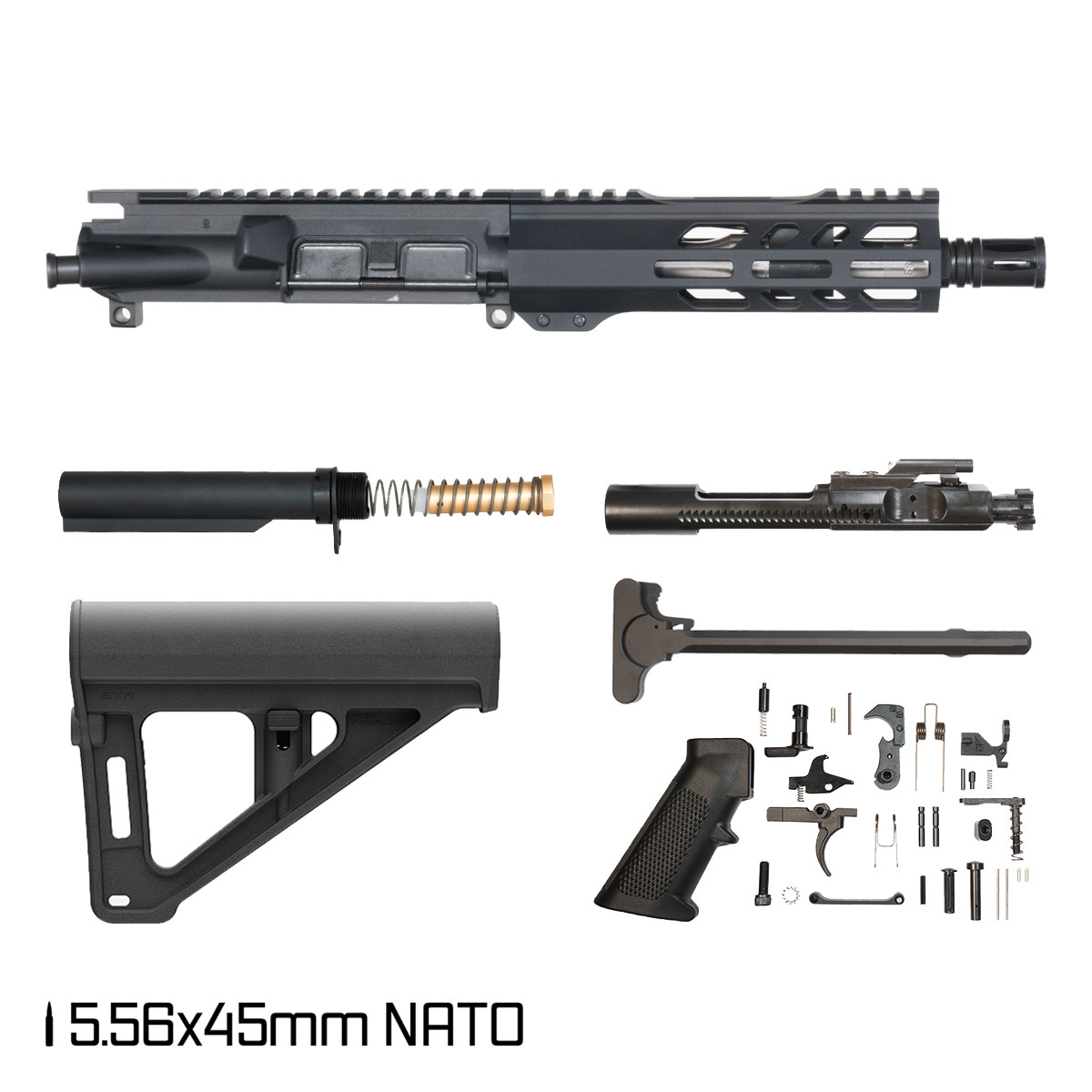 Davidson Defense Rogue Spur w/Magpul BTR Brace 7.5-inch Pistol-Gas 1:7 5.56 NATO AR-15 Freefloat M-Lok Handguard Pistol Full Build Kit