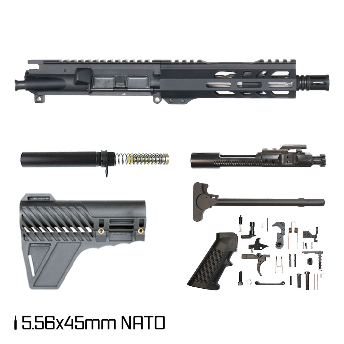 Davidson Defense Rogue Spur w/Gauntlet Arms Brace 7.5-inch Pistol-Gas 1:7 5.56 NATO AR-15 Freefloat M-Lok Handguard Pistol Full Build Kit