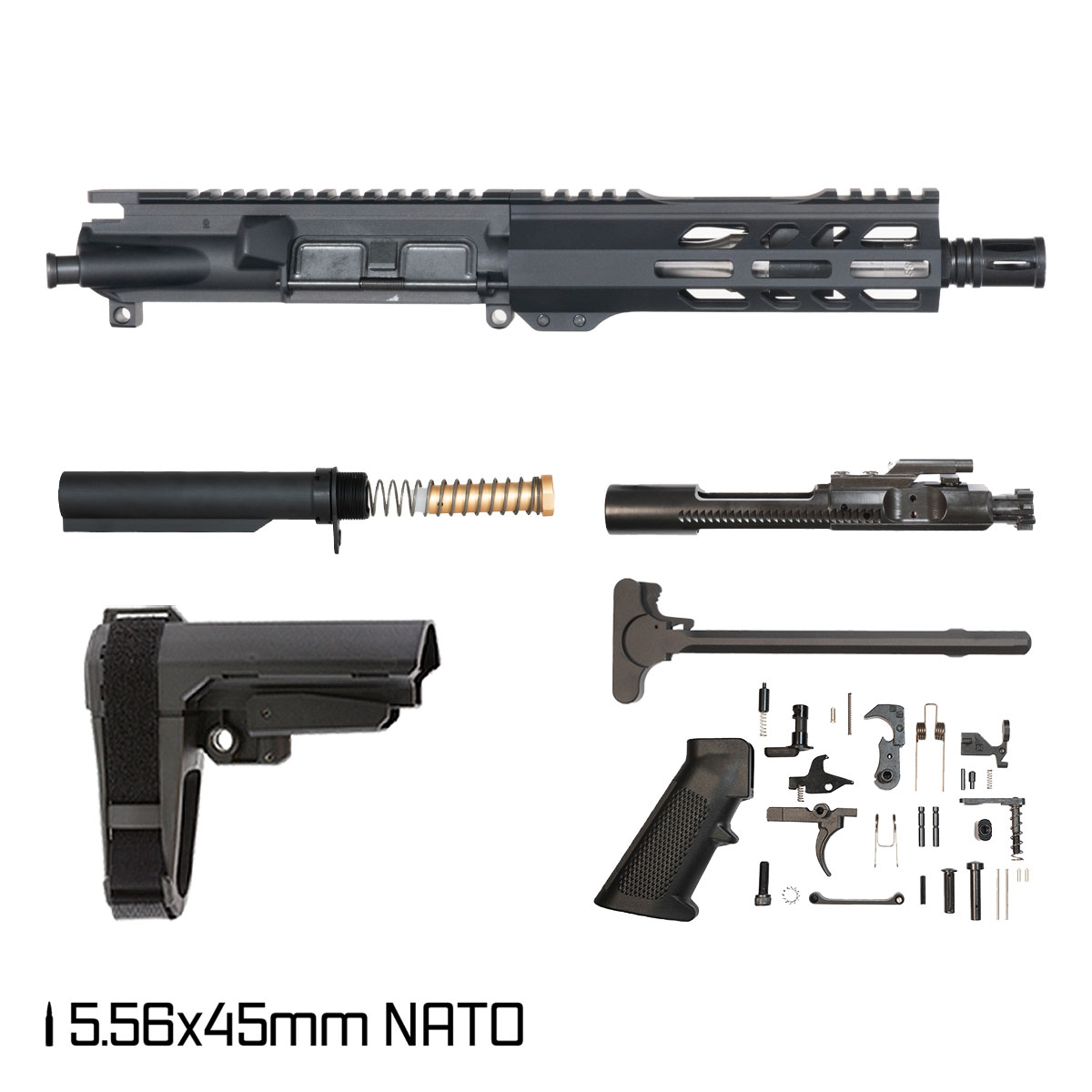 Davidson Defense Rogue Spur w/SBA3 Brace 7.5-inch Pistol-Gas 1:7 5.56 NATO AR-15 Freefloat M-Lok Handguard Pistol Full Build Kit