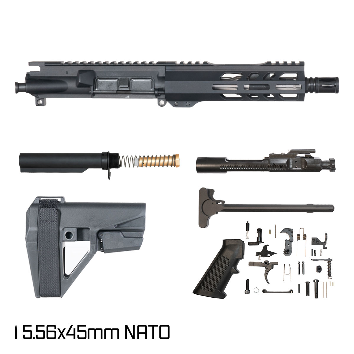 Davidson Defense Rogue Spur w/SBA5 Brace 7.5-inch Pistol-Gas 1:7 5.56 NATO AR-15 Freefloat M-Lok Handguard Pistol Full Build Kit
