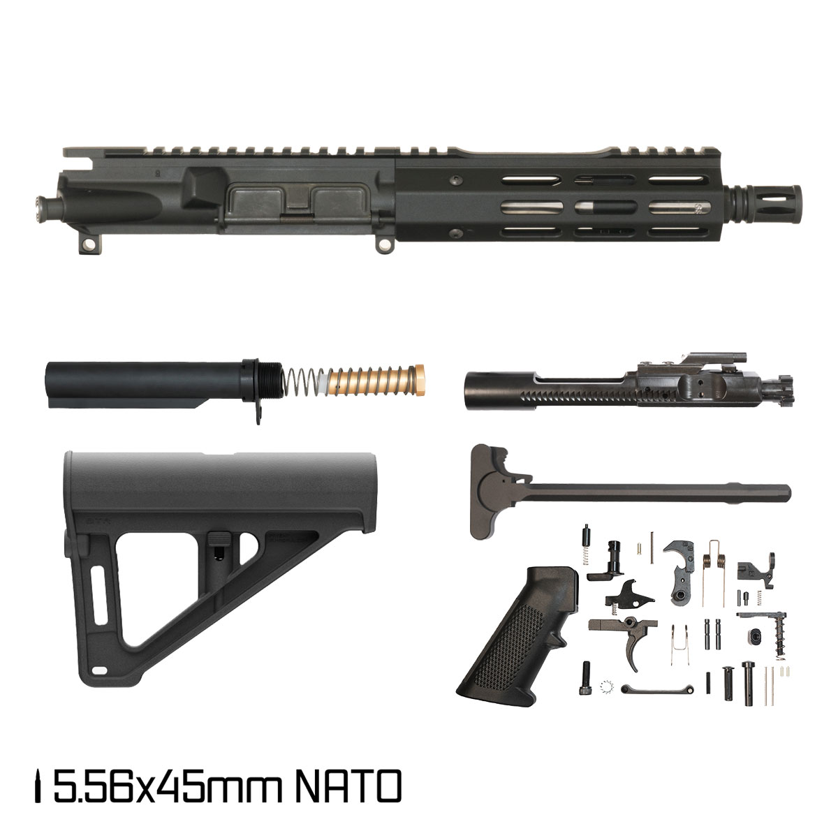 Davidson Defense Jet Spur w/Magpul BTR Brace 7.5-inch Pistol-Gas 1:7 5.56 NATO AR-15 Freefloat M-Lok Handguard Pistol Full Build Kit