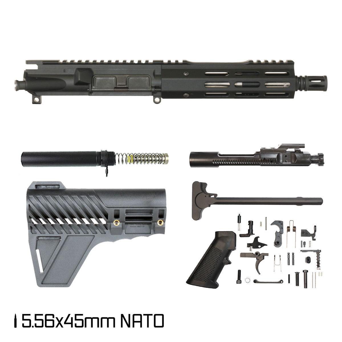 Davidson Defense Jet Spur w/Gauntlet Arms Brace 7.5-inch Pistol-Gas 1:7 5.56 NATO AR-15 Freefloat M-Lok Handguard Pistol Full Build Kit