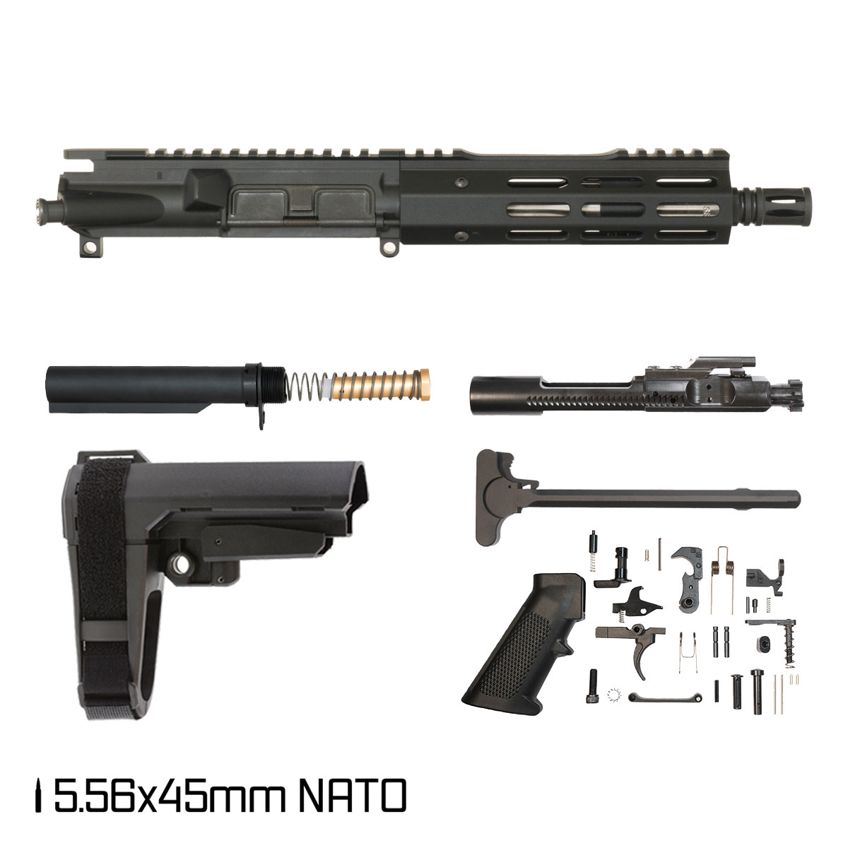 Davidson Defense Jet Spur w/SBA3 Brace 7.5-inch Pistol-Gas 1:7 5.56 NATO AR-15 Freefloat M-Lok Handguard Pistol Full Build Kit