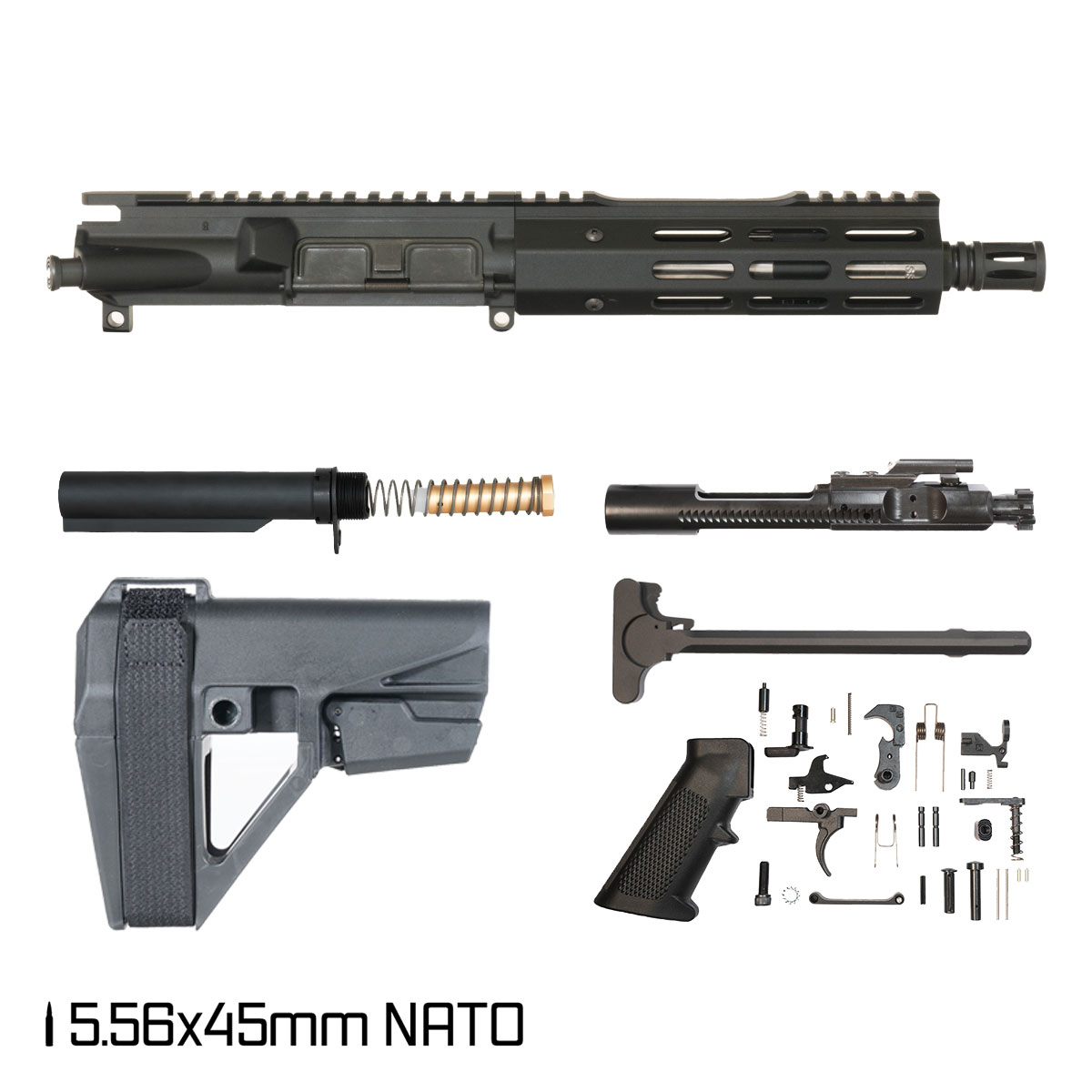 Davidson Defense Jet Spur w/SBA5 Brace 7.5-inch Pistol-Gas 1:7 5.56 NATO AR-15 Freefloat M-Lok Handguard Pistol Full Build Kit