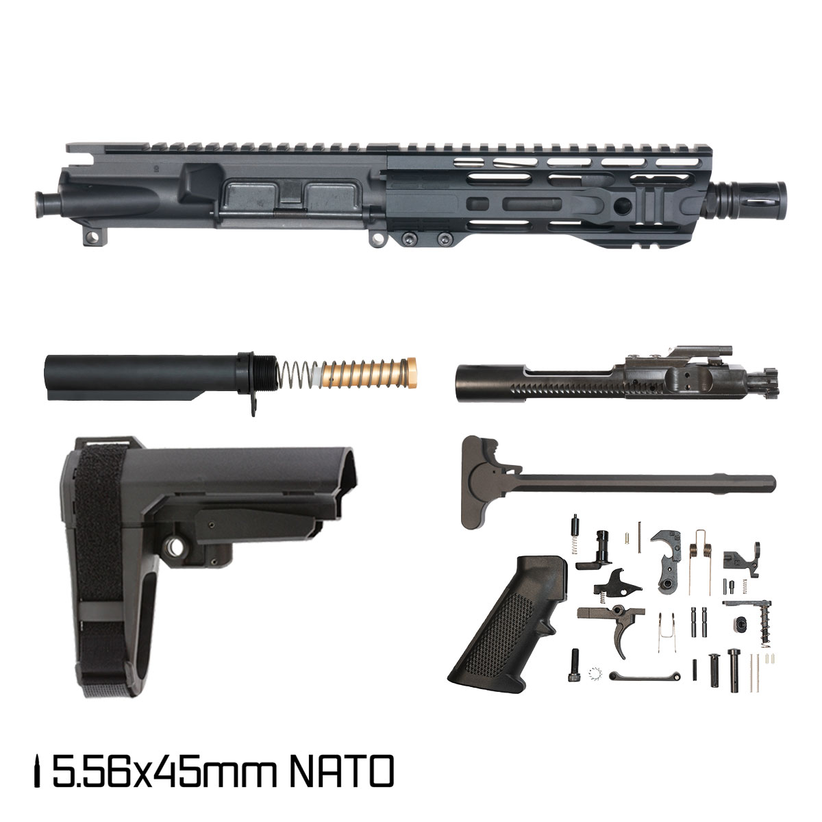 Davidson Defense Atriox w/SBA3 Brace 7.5-inch Pistol-Gas 1:7 5.56 NATO AR-15 Freefloat M-Lok Handguard Pistol Full Build Kit