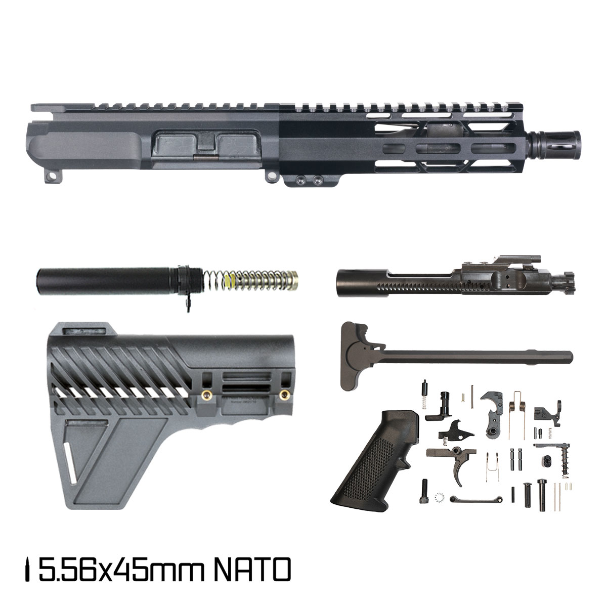 Davidson Defense Stormborn w/Gauntlet Arms Brace 7.5-inch Pistol-Gas 1:7 5.56 NATO AR-15 Freefloat M-Lok Handguard Pistol Full Build Kit
