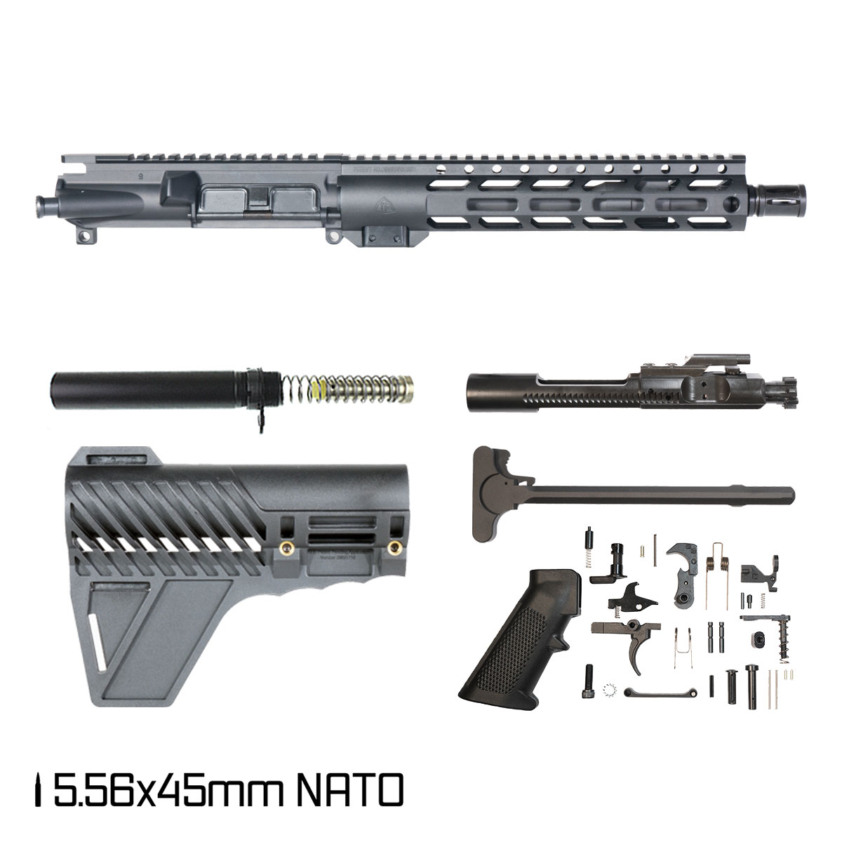 Davidson Defense Foxhole w/Gauntlet Arms Brace 10.5-inch Carbine-Gas 1:8 5.56 NATO AR-15 Freefloat M-Lok Handguard Pistol Full Build Kit