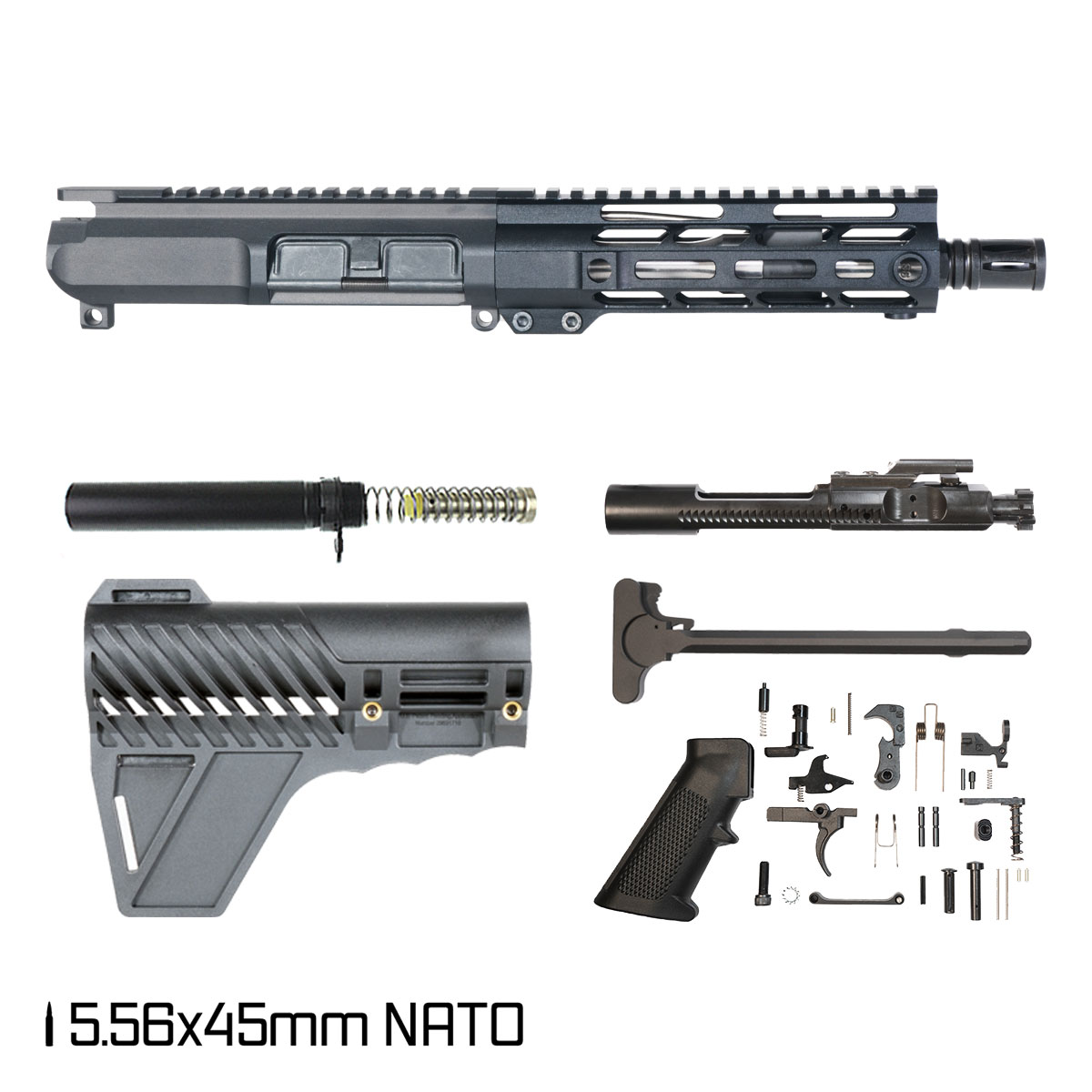 Davidson Defense Rapid Drop w/Gauntlet Arms Brace 7.5-inch Pistol-Gas 1:7 5.56 NATO AR-15 Freefloat M-Lok Handguard Pistol Full Build Kit