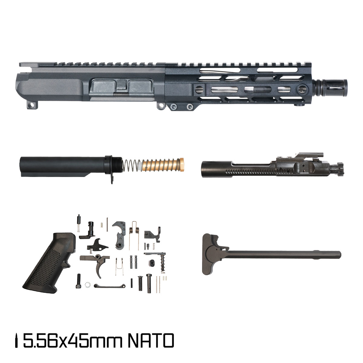 Davidson Defense Rapid Drop 7.5-inch Pistol-Gas 1:7 5.56 NATO AR-15 Freefloat M-Lok Handguard Pistol Full Build Kit, SBR Ready