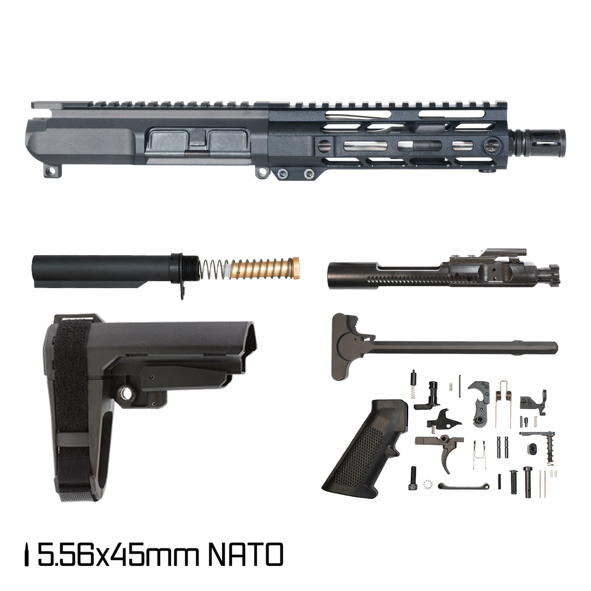 Davidson Defense Rapid Drop w/SBA3 Brace 7.5-inch Pistol-Gas 1:7 5.56 NATO AR-15 Freefloat M-Lok Handguard Pistol Full Build Kit