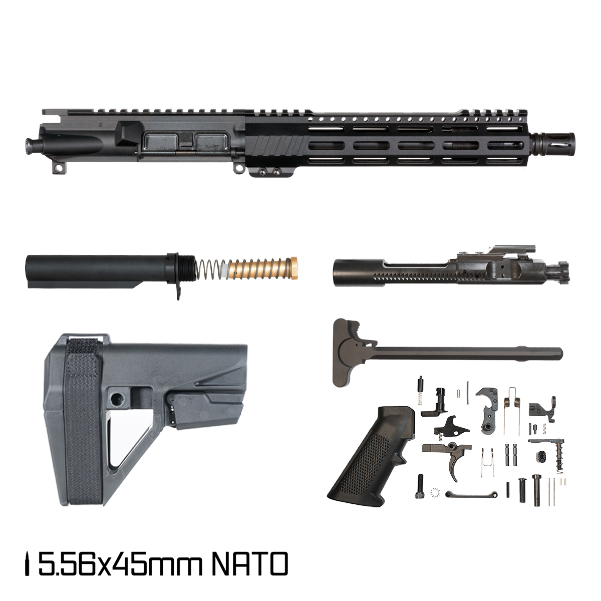 Davidson Defense Aegis Lightweight w/SBA5 Brace 10.5-inch Carbine-Gas 1:8 5.56 NATO AR-15 Freefloat M-Lok Handguard Pistol Full Build Kit