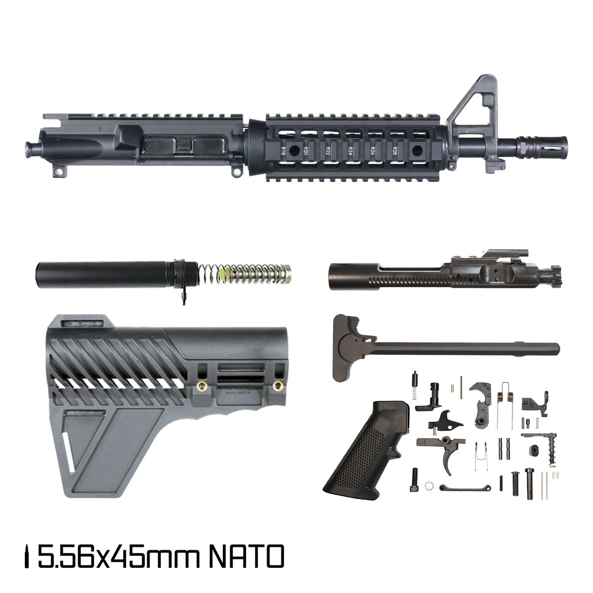 Davidson Defense Nightcarve w/Gauntlet Arms Brace 10.5-inch Carbine-Gas 1:8 5.56 NATO AR-15 FSB Carbine-Length Quad-Rail Handguard Pistol Full Build Kit