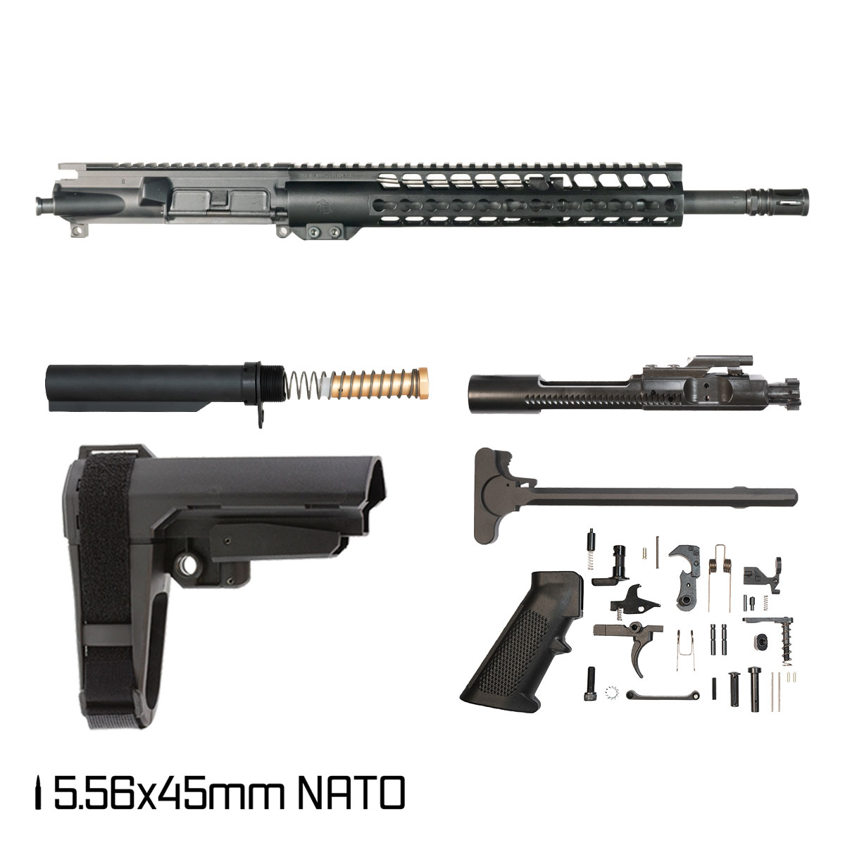 Davidson Defense Warden w/SBA3 Brace 14.5-inch Carbine-Gas 1:7 5.56 NATO AR-15 Freefloat Keymod Handguard Pistol Full Build Kit