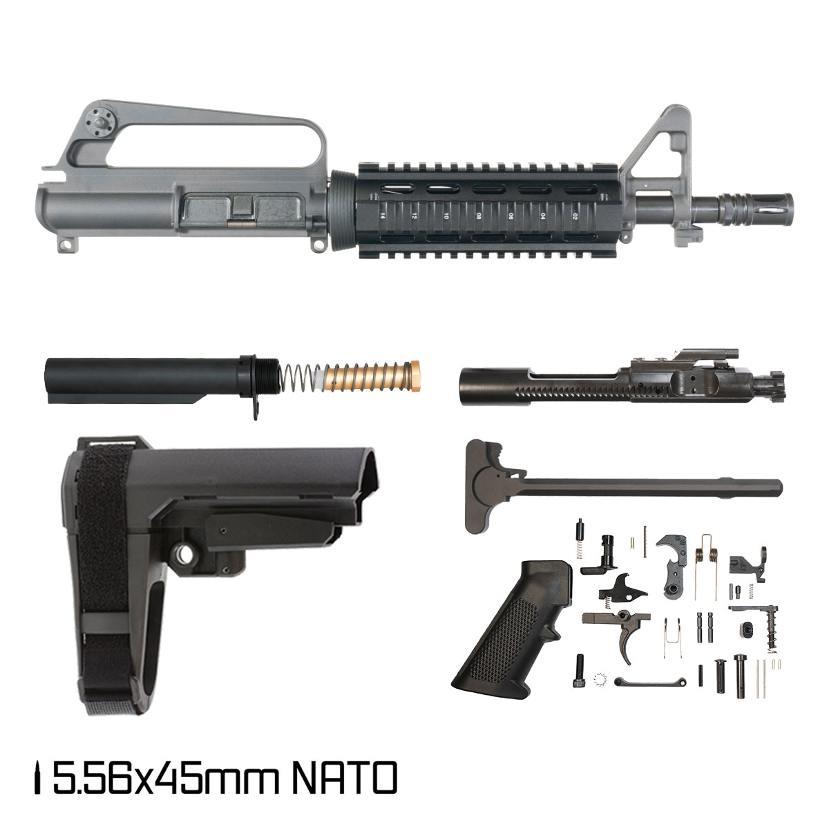 Davidson Defense Carryover w/SBA3 Brace 10.5-inch Carbine-Gas 1:8 5.56 NATO AR-15 FSB Carbine-Length Quad-Rail Handguard Pistol Full Build Kit