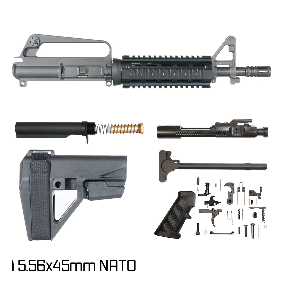 Davidson Defense Carryover w/SBA5 Brace 10.5-inch Carbine-Gas 1:8 5.56 NATO AR-15 FSB Carbine-Length Quad-Rail Handguard Pistol Full Build Kit