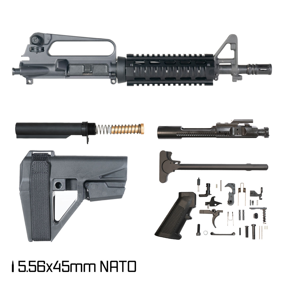 Davidson Defense Line Drawn w/SBA5 Brace 10.5-inch Carbine-Gas 1:8 5.56 NATO AR-15 FSB Carbine-Length Quad-Rail Handguard Pistol Full Build Kit