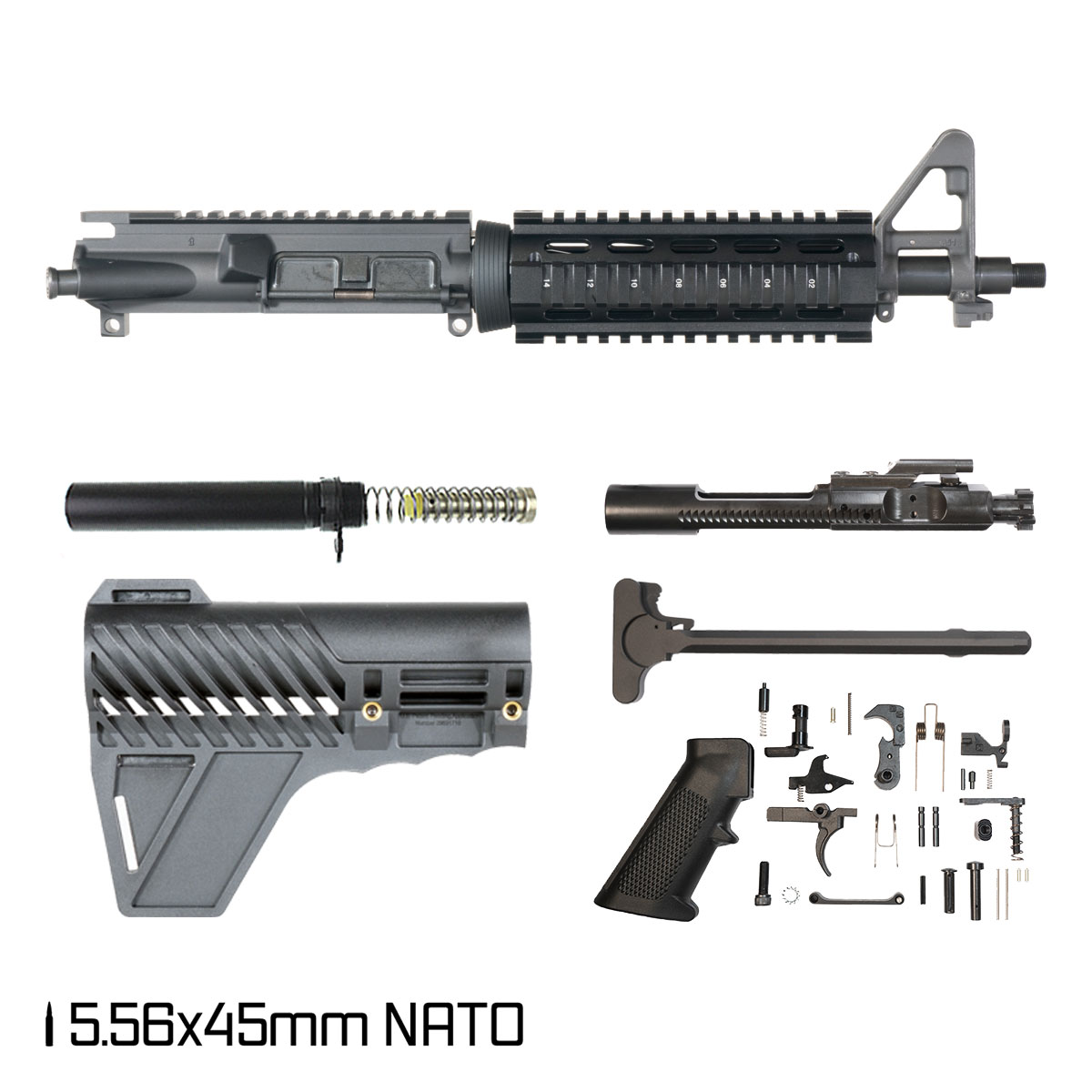 Davidson Defense Past Due w/Gauntlet Arms Brace 10.5-inch Carbine-Gas 1:8 5.56 NATO AR-15 FSB Carbine-Length Quad-Rail Handguard Pistol Full Build Kit, Suppressor Ready