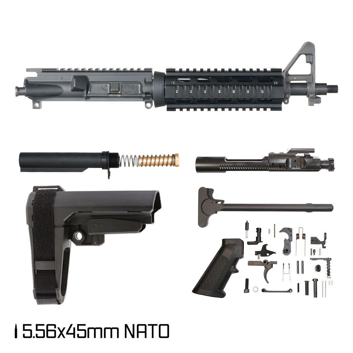 Davidson Defense Past Due w/SBA3 Brace 10.5-inch Carbine-Gas 1:8 5.56 NATO AR-15 FSB Carbine-Length Quad-Rail Handguard Pistol Full Build Kit, Suppressor Ready
