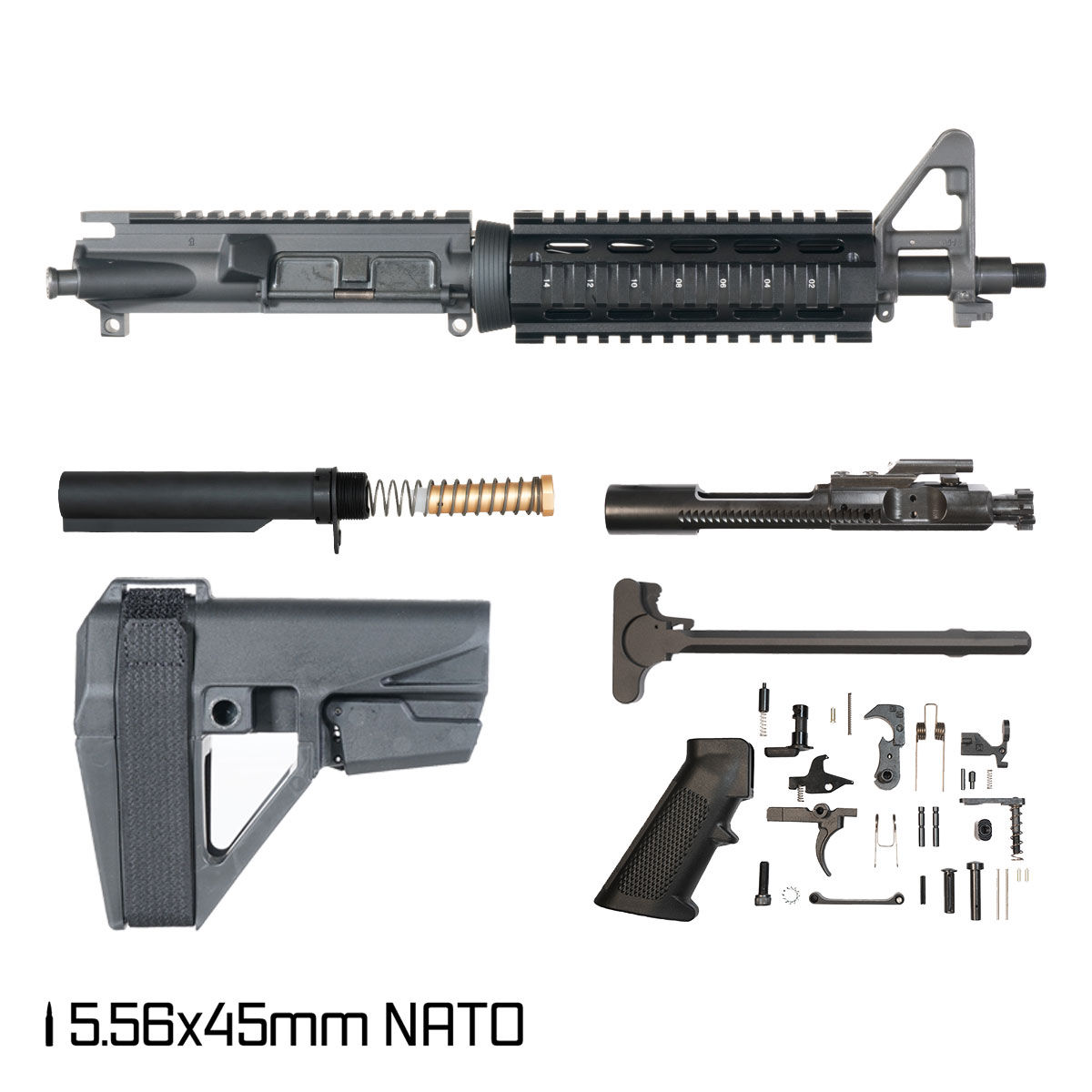 Davidson Defense Past Due w/SBA5 Brace 10.5-inch Carbine-Gas 1:8 5.56 NATO AR-15 FSB Carbine-Length Quad-Rail Handguard Pistol Full Build Kit, Suppressor Ready