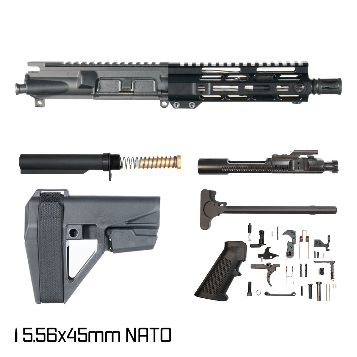 Davidson Defense Blemished Final Pressure w/SBA5 Brace 7.5-inch Pistol-Gas 1:7 5.56 NATO AR-15 Freefloat M-Lok Handguard Pistol Full Build Kit