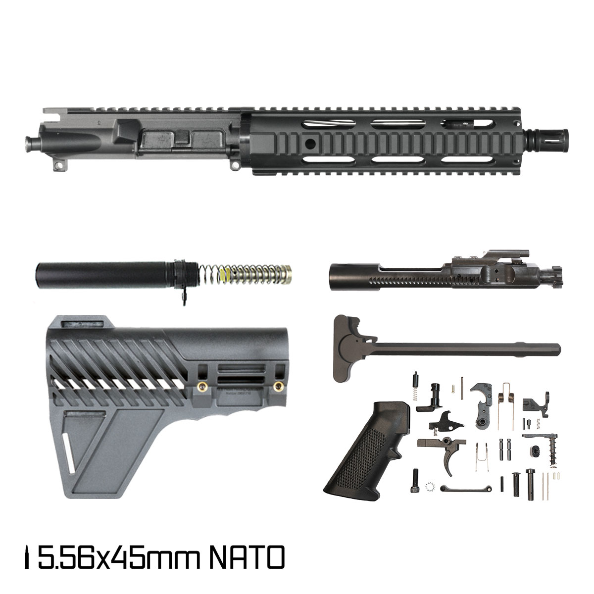 Davidson Defense Attuned w/Gauntlet Arms Brace 10.5-inch Carbine-Gas 1:7 5.56 NATO AR-15 Freefloat Quad-Rail Handguard Pistol Full Build Kit