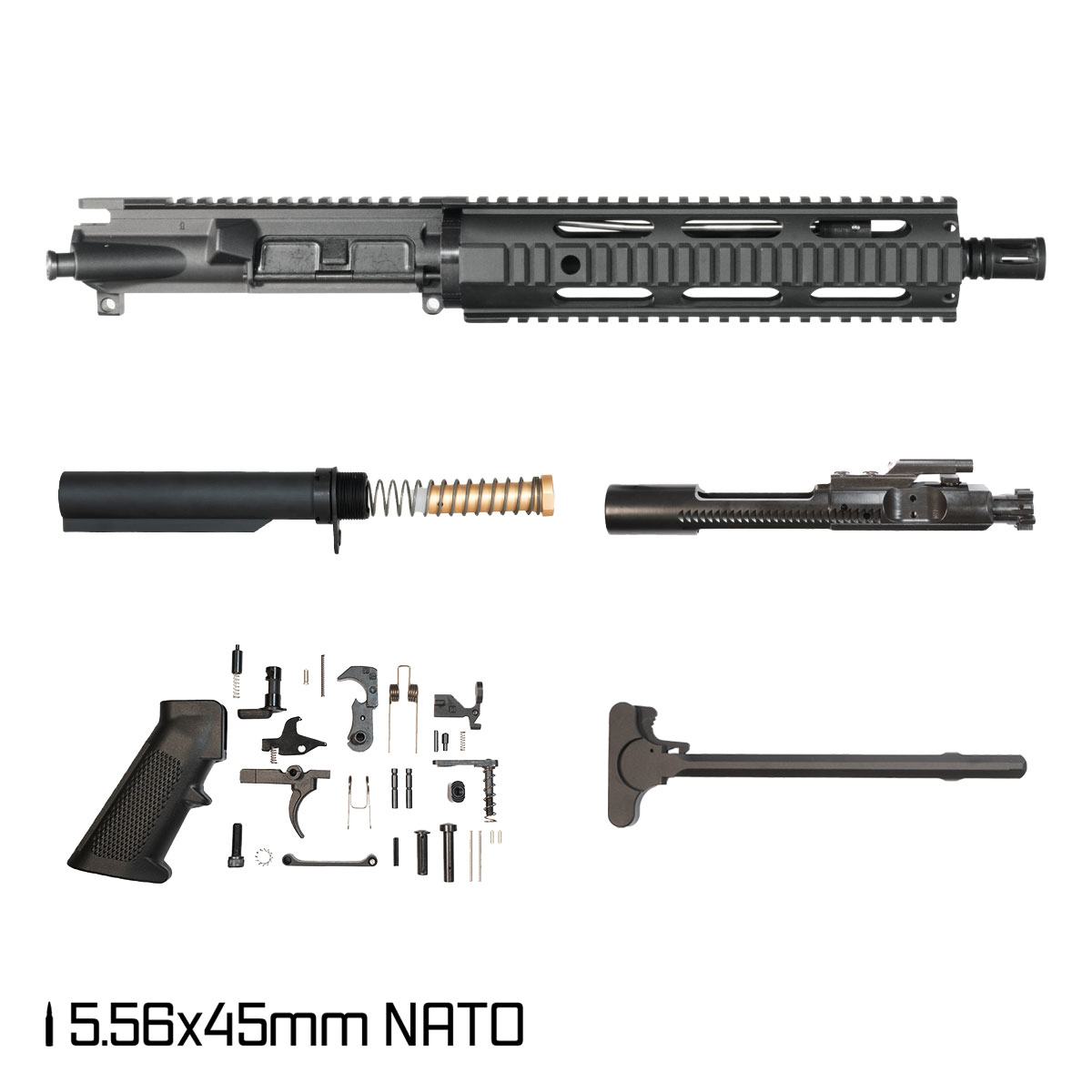 Davidson Defense Attuned 10.5-inch Carbine-Gas 1:7 5.56 NATO AR-15 Freefloat Quad-Rail Handguard Pistol Full Build Kit, SBR Ready