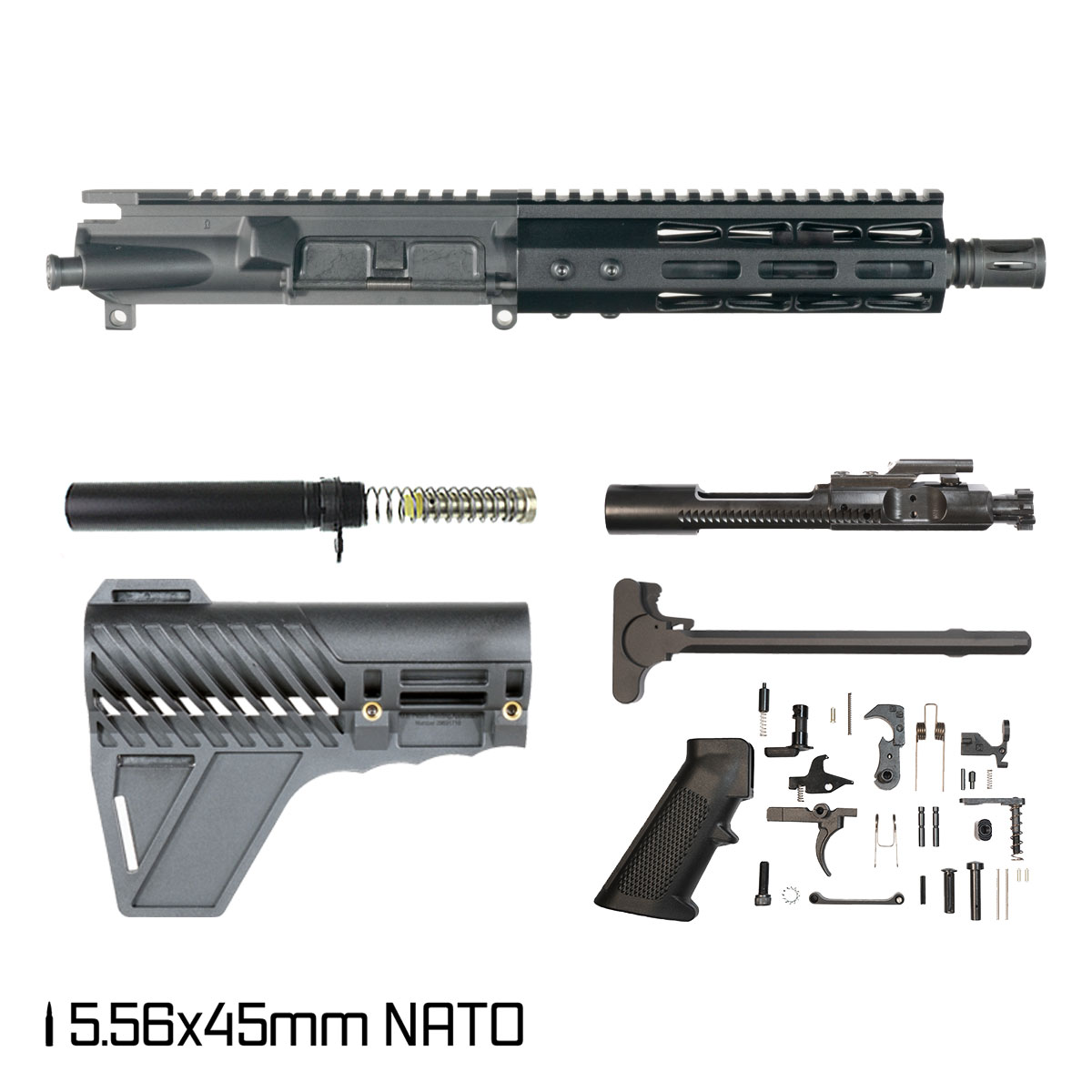 Davidson Defense Cold Snap w/Gauntlet Arms Brace 7.5-inch Pistol-Gas 1:7 5.56 NATO AR-15 Freefloat M-Lok Handguard Pistol Full Build Kit