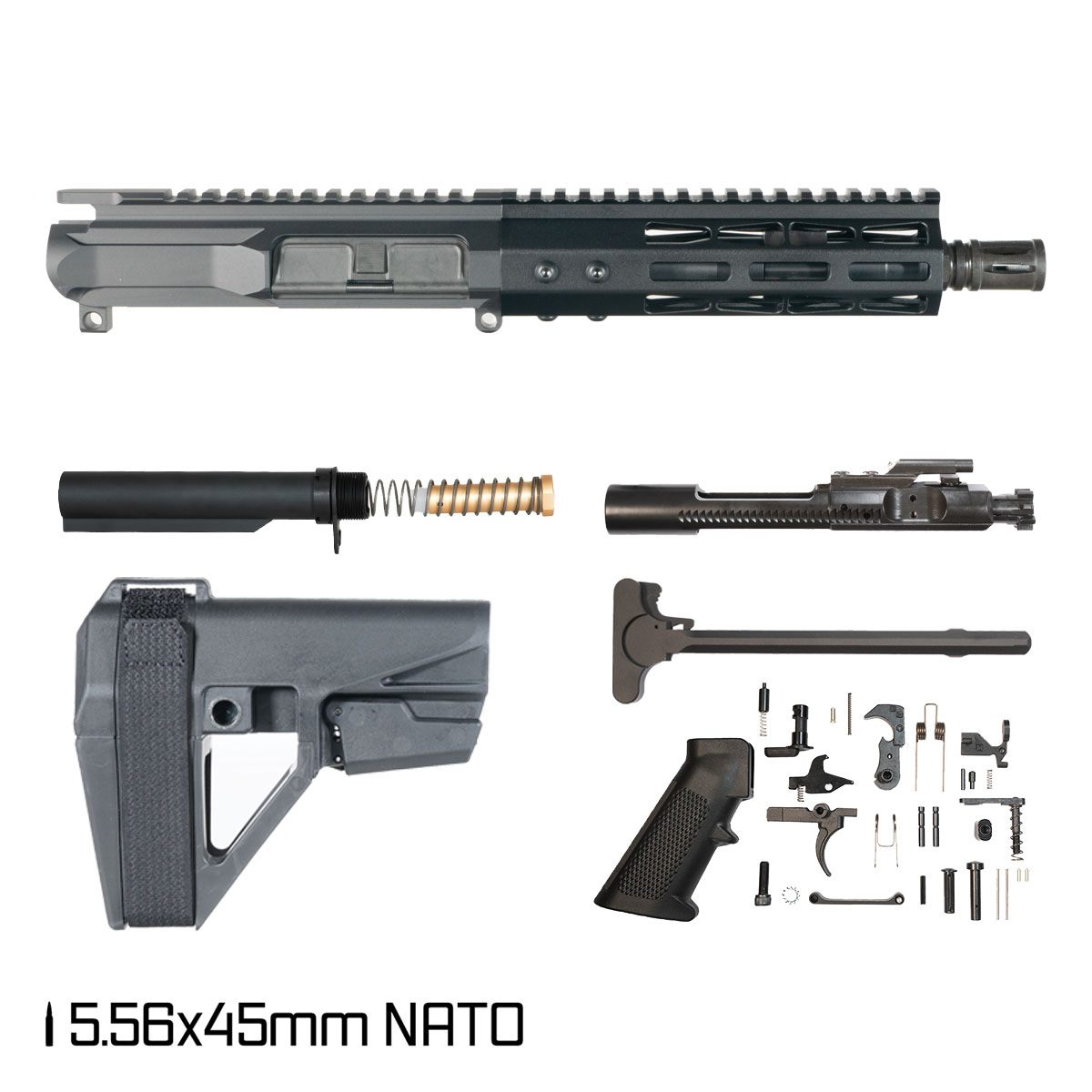 Davidson Defense Aphelion w/SBA5 Brace 7.5-inch Pistol-Gas 1:7 5.56 NATO AR-15 Freefloat M-Lok Handguard Pistol Full Build Kit