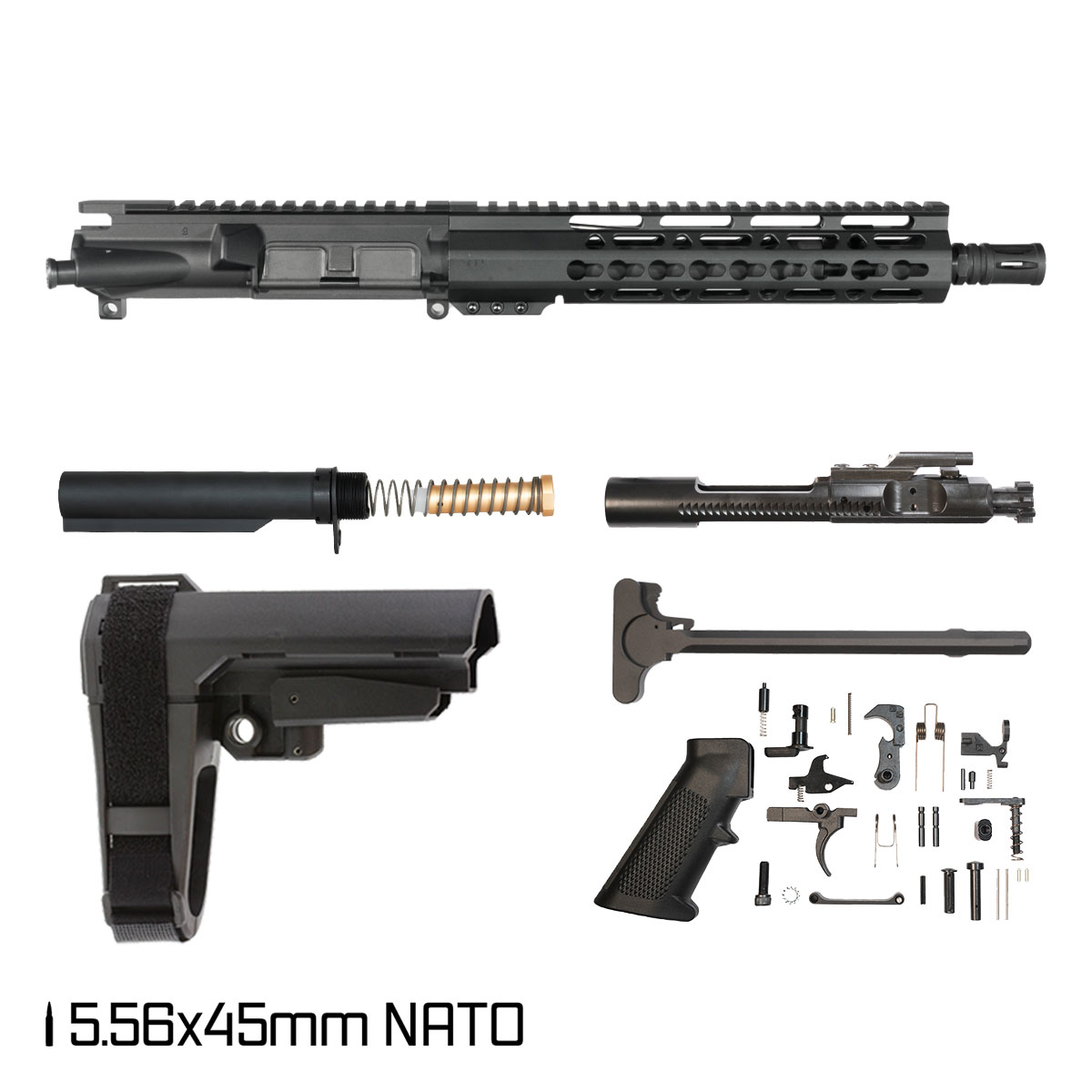 Davidson Defense Mutton Chops V2 w/SBA3 Brace 10.5-inch Carbine-Gas 1:8 5.56 NATO AR-15 Freefloat Keymod Handguard Pistol Full Build Kit