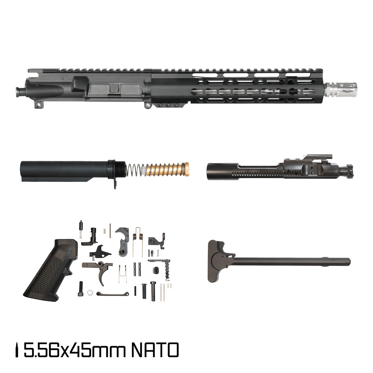 Davidson Defense Mutton Chops V2 10.5-inch Carbine-Gas 1:7 5.56 NATO AR-15 Freefloat Keymod Handguard Pistol Full Build Kit, SBR Ready