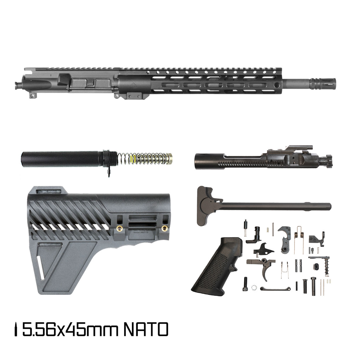  Darkmatter w/Gauntlet Arms Brace 14.5-inch Carbine-Gas 1:7 5.56 NATO AR-15 Freefloat M-Lok Handguard Pistol Full Build Kit
