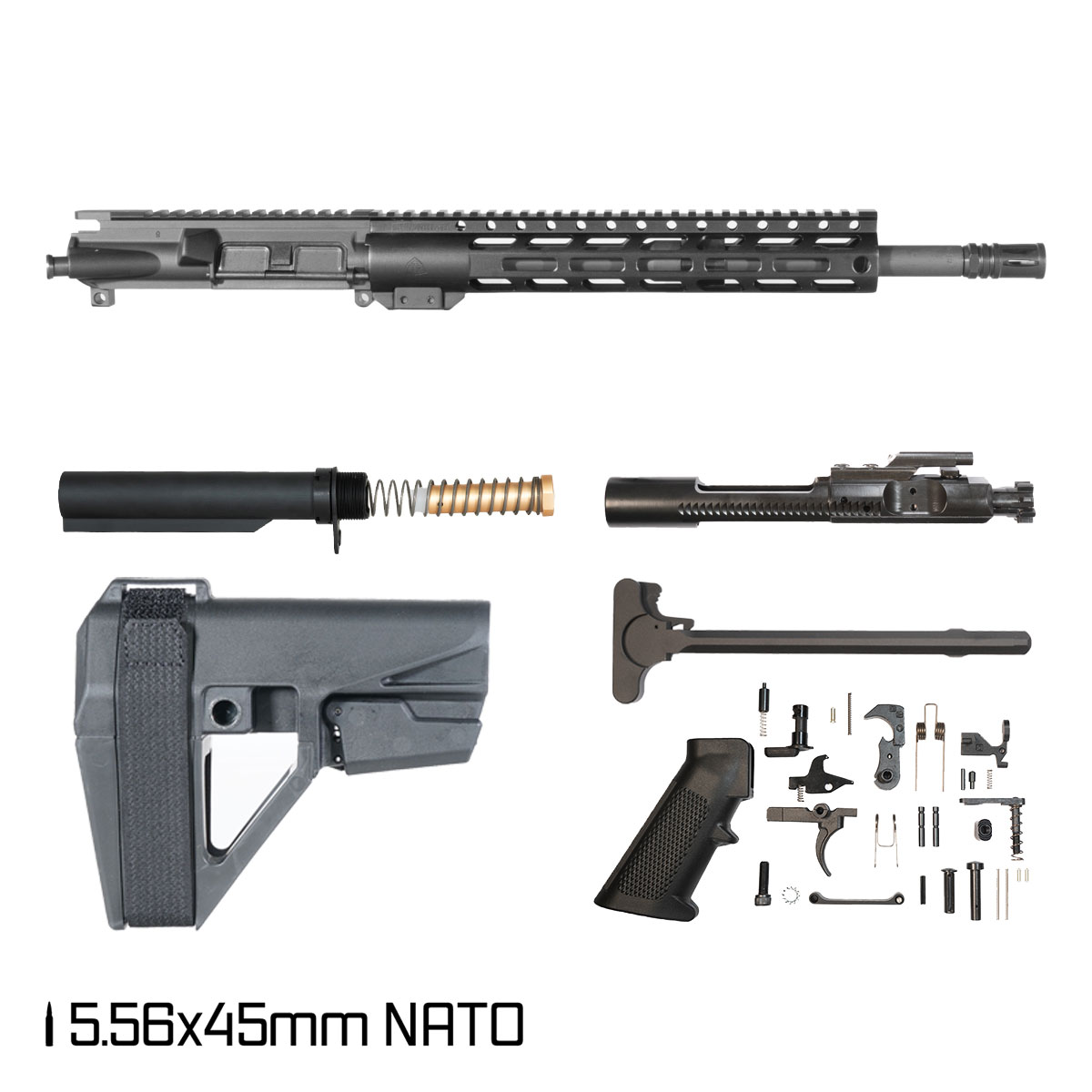 Davidson Defense Darkmatter w/SBA5 Brace 14.5-inch Carbine-Gas 1:7 5.56 NATO AR-15 Freefloat M-Lok Handguard Pistol Full Build Kit