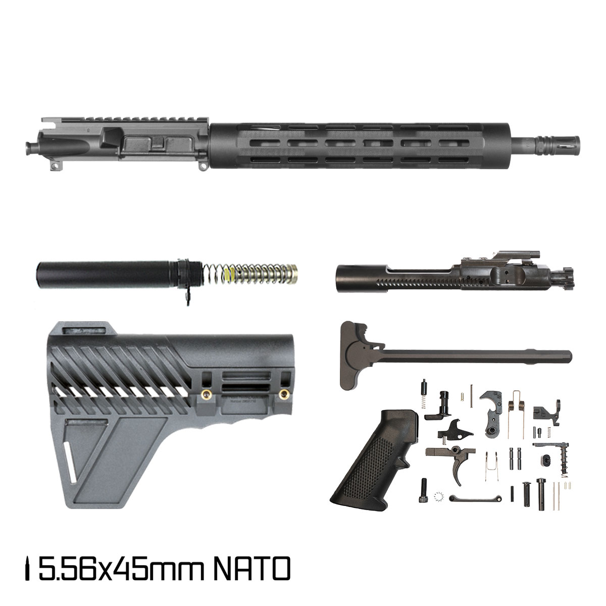 Davidson Defense Black Current w/Gauntlet Arms Brace 14.5-inch Carbine-Gas 1:7 5.56 NATO AR-15 Freefloat Tubular M-Lok Handguard Pistol Full Build Kit