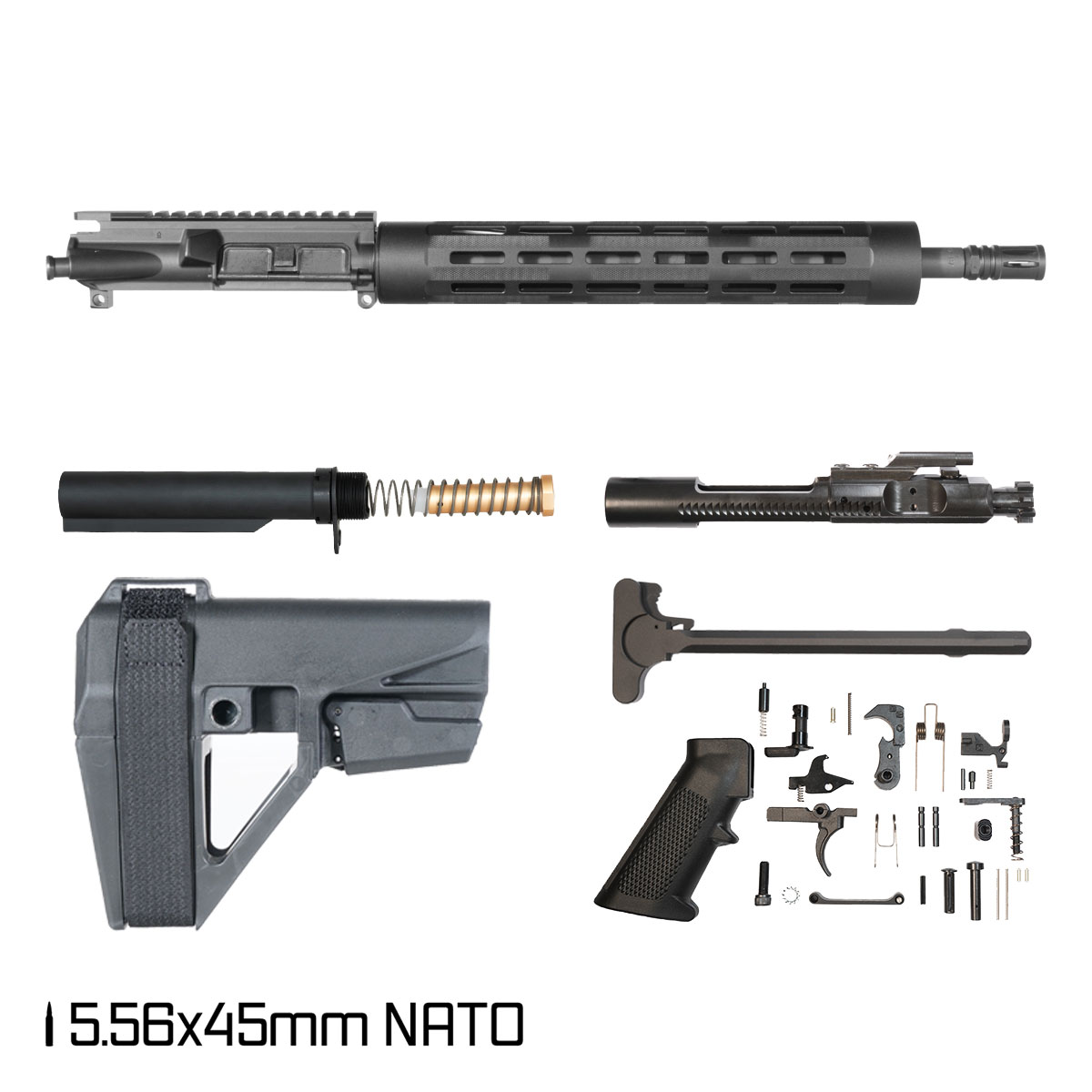 Davidson Defense Black Current w/SBA5 Brace 14.5-inch Carbine-Gas 1:7 5.56 NATO AR-15 Freefloat Tubular M-Lok Handguard Pistol Full Build Kit