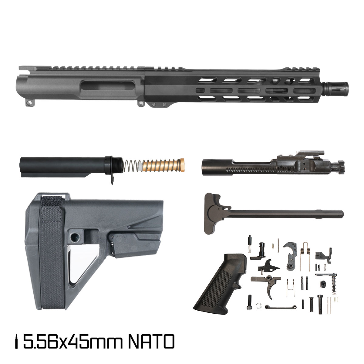 Davidson Defense Ronin Competition w/SBA5 Brace 10.5-inch Carbine-Gas 1:7 5.56 NATO AR-15 Freefloat M-Lok Handguard Pistol Full Build Kit