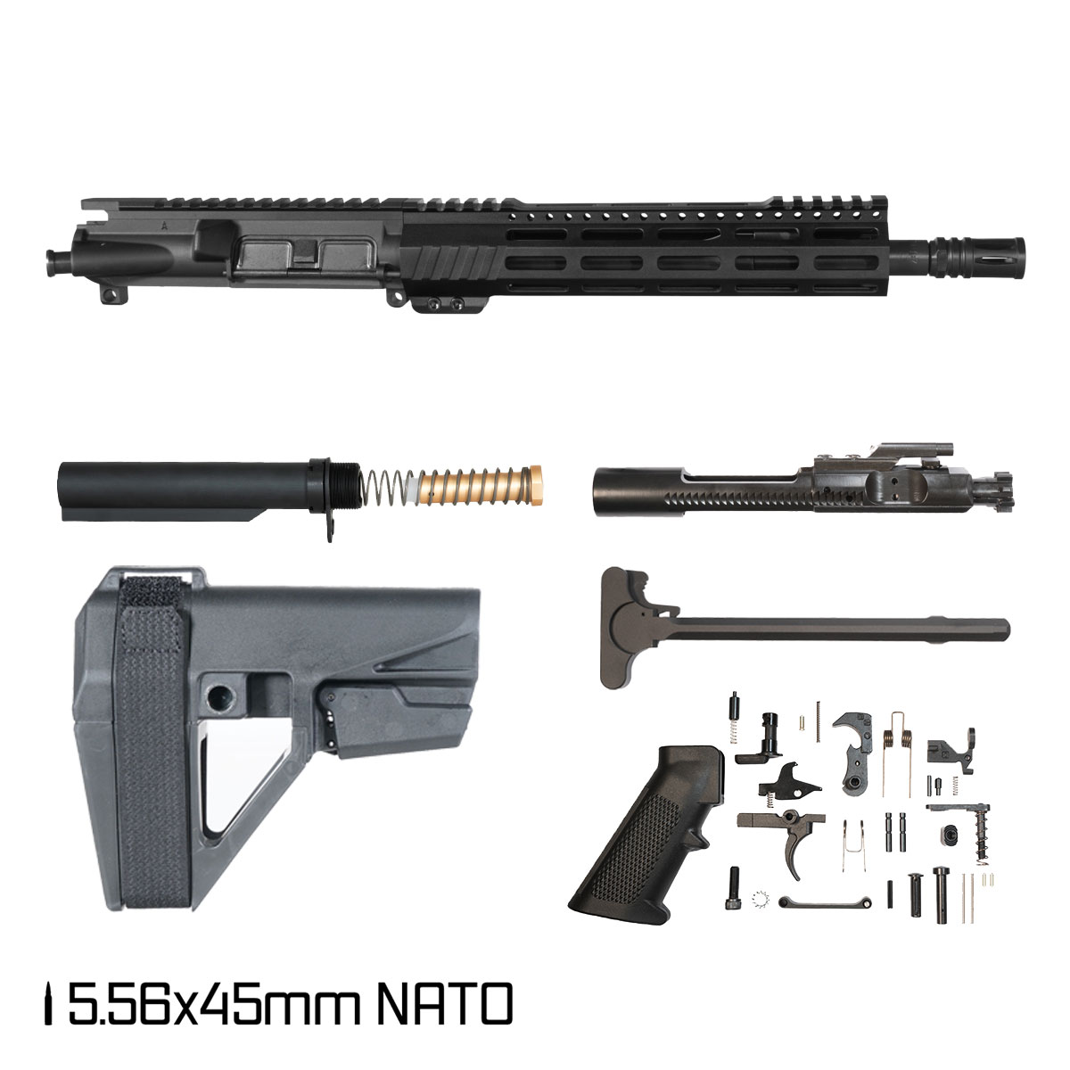 Davidson Defense Aegis Lightweight w/SBA5 Brace 11.5-inch Carbine-Gas 1:7 5.56 NATO AR-15 Freefloat M-Lok Handguard Pistol Full Build Kit