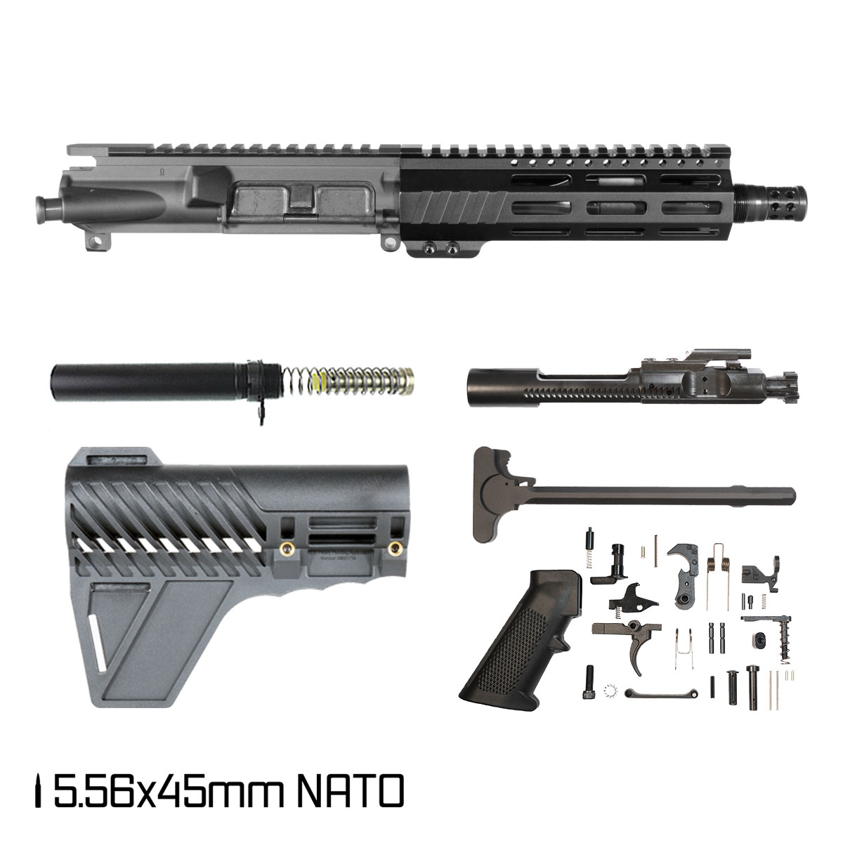 Davidson Defense Aegis w/ DTT Plan B Radial Brake w/Gauntlet Arms Brace 7.5-inch Pistol-Gas 1:7 5.56 NATO AR-15 Freefloat M-Lok Handguard Pistol Full Build Kit