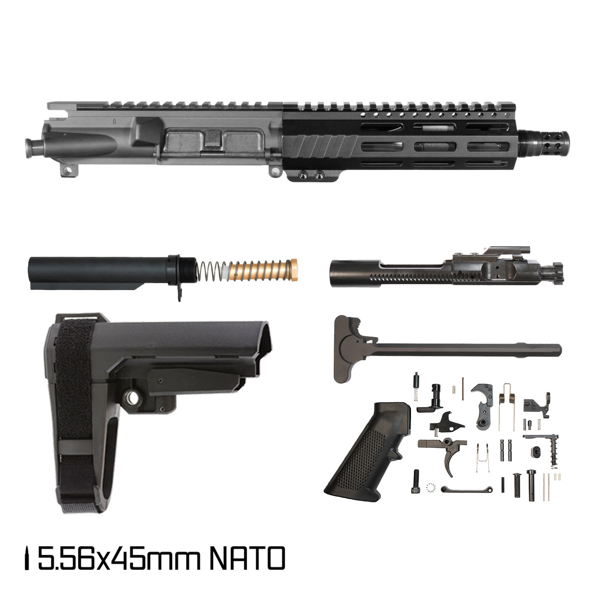 Davidson Defense Aegis w/ DTT Plan B Radial Brake w/SBA3 Brace 7.5-inch Pistol-Gas 1:7 5.56 NATO AR-15 Freefloat M-Lok Handguard Pistol Full Build Kit