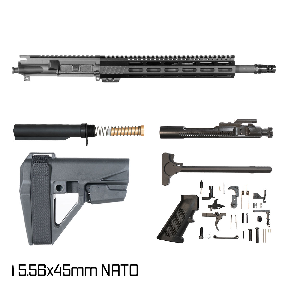 Davidson Defense Aegis w/ DTT Plan B Radial Brake w/SBA5 Brace 14.5-inch Carbine-Gas 1:7 5.56 NATO AR-15 Freefloat M-Lok Handguard Pistol Full Build Kit
