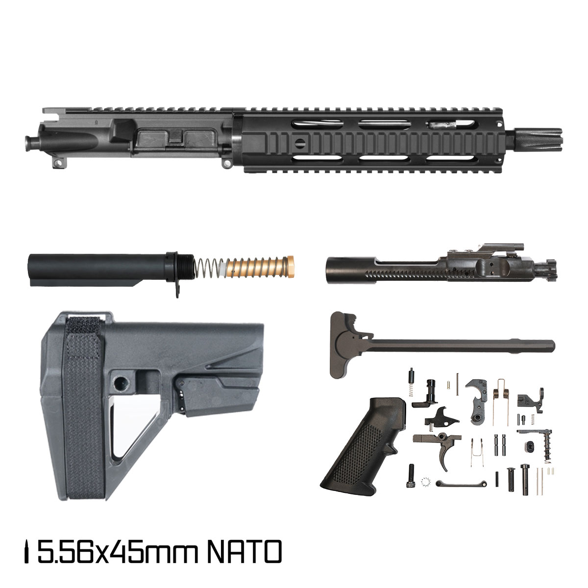 Davidson Defense Mission Manager w/SBA5 Brace 10.5-inch Carbine-Gas 1:7 5.56 NATO AR-15 Freefloat Quad-Rail Handguard Pistol Full Build Kit
