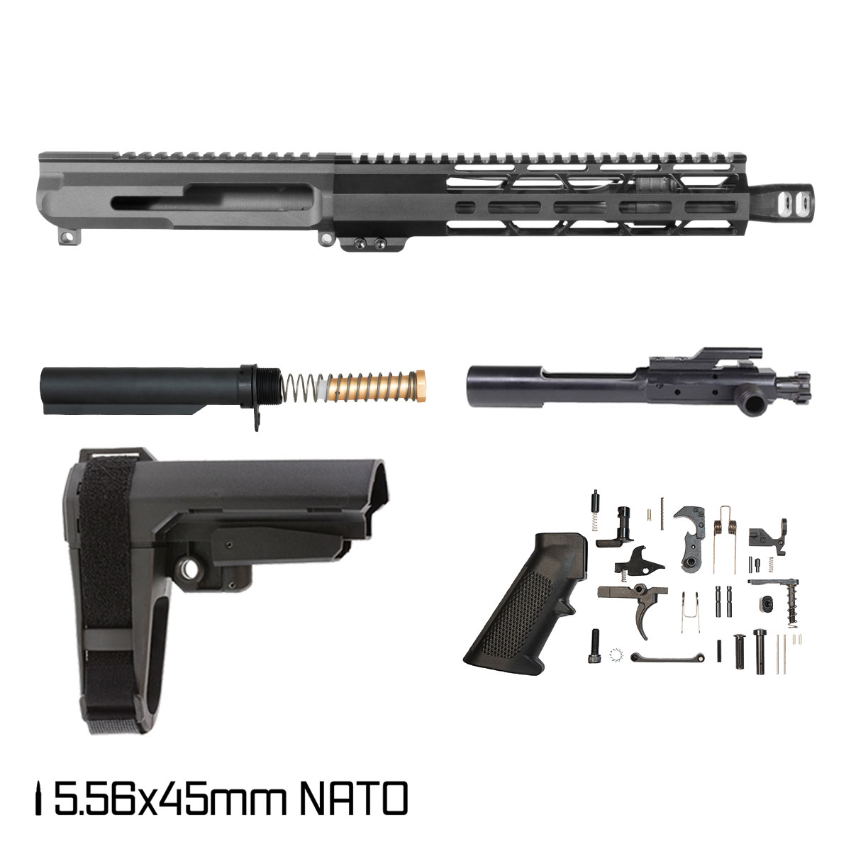 Davidson Defense Ruin w/SBA3 Brace 10.5-inch Carbine-Gas 1:8 5.56 NATO AR-15 Freefloat M-Lok Handguard Pistol Full Build Kit