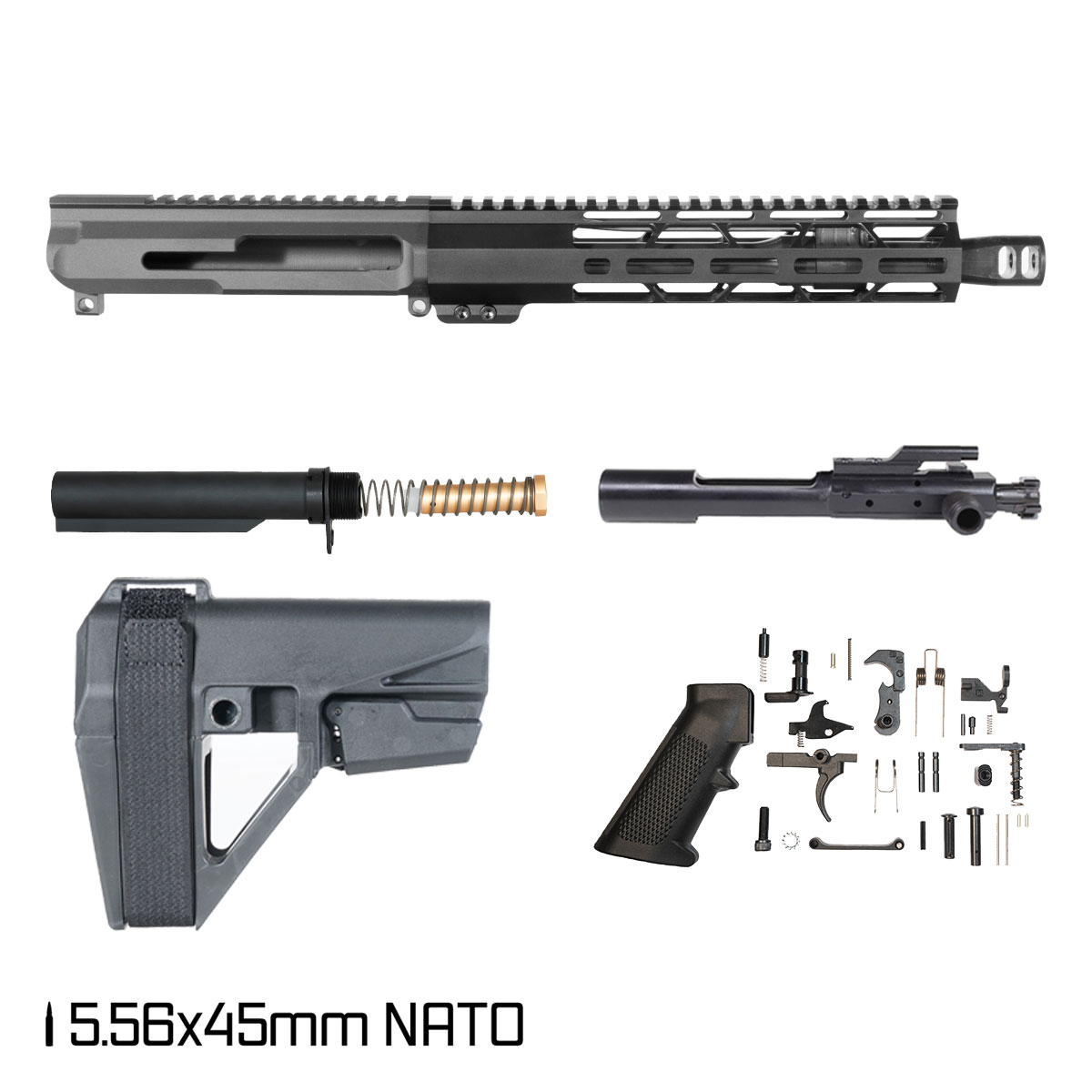 Davidson Defense Ruin w/SBA5 Brace 10.5-inch Carbine-Gas 1:8 5.56 NATO AR-15 Freefloat M-Lok Handguard Pistol Full Build Kit