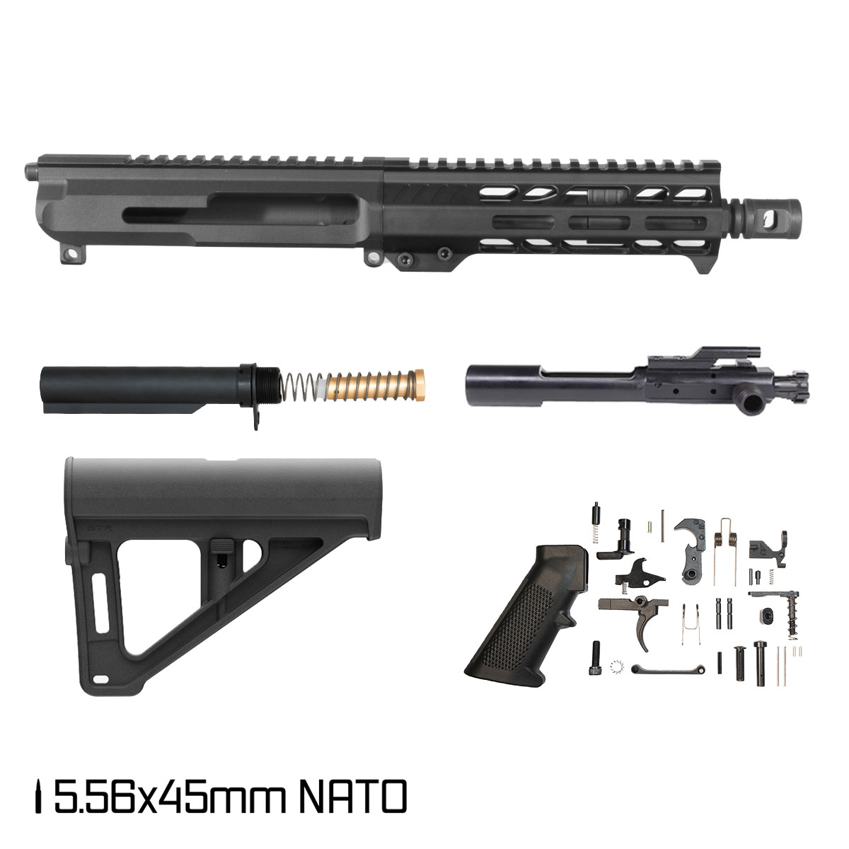 Davidson Defense Tanto w/Magpul BTR Brace 7.5-inch Pistol-Gas 1:7 5.56 NATO AR-15 Freefloat M-Lok Handguard Pistol Full Build Kit