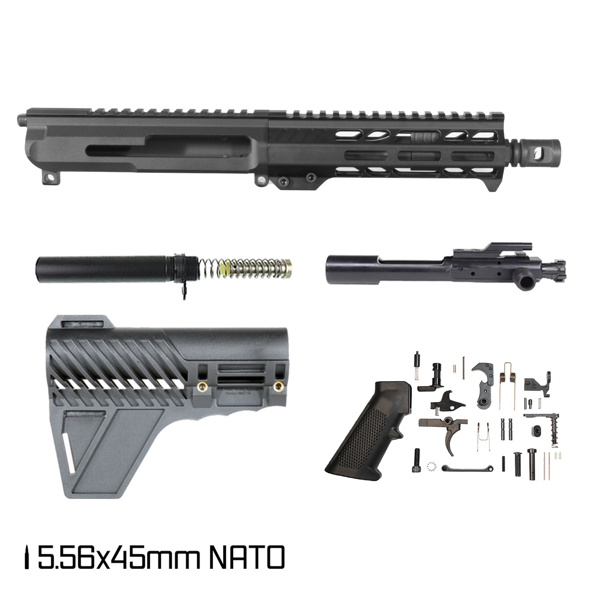 Davidson Defense Tanto w/Gauntlet Arms Brace 7.5-inch Pistol-Gas 1:7 5.56 NATO AR-15 Freefloat M-Lok Handguard Pistol Full Build Kit