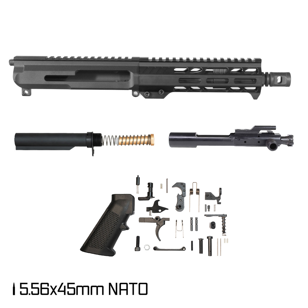 Davidson Defense Tanto 7.5-inch Pistol-Gas 1:7 5.56 NATO AR-15 Freefloat M-Lok Handguard Pistol Full Build Kit, SBR Ready